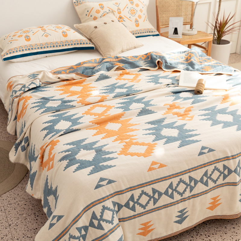 Négy réteg géz pamut takaró, 99% pamut, tavasz-ősz, reaktív nyomtatás, geometrikus minta