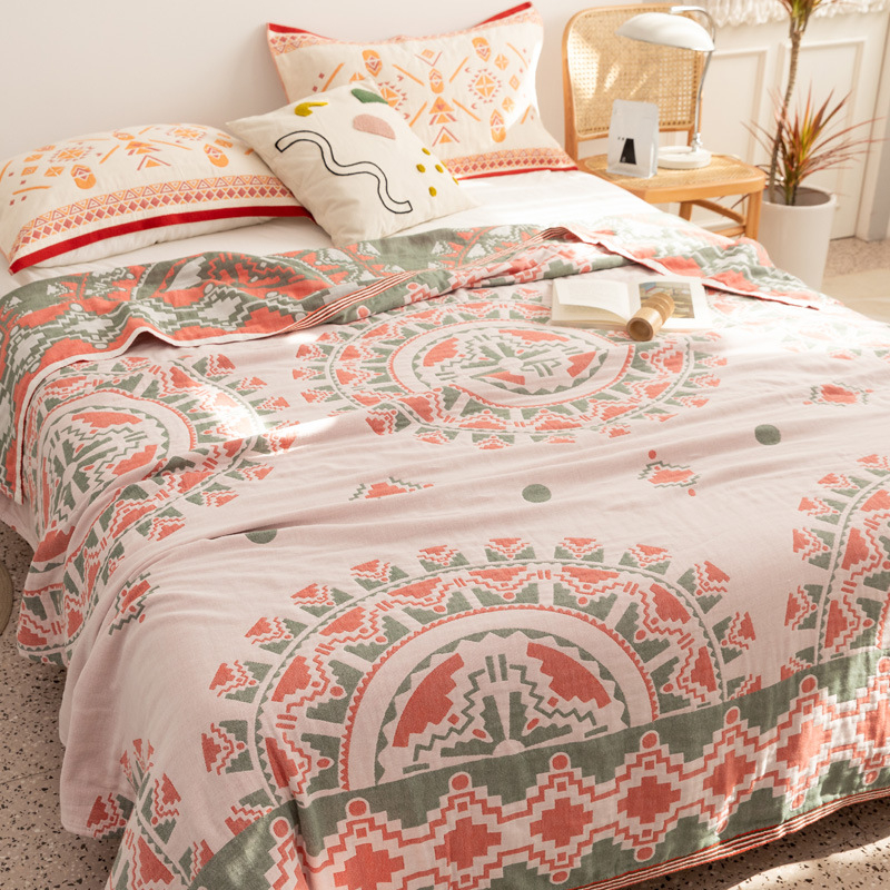 Négy réteg géz pamut takaró, 99% pamut, tavasz-ősz, reaktív nyomtatás, geometrikus minta