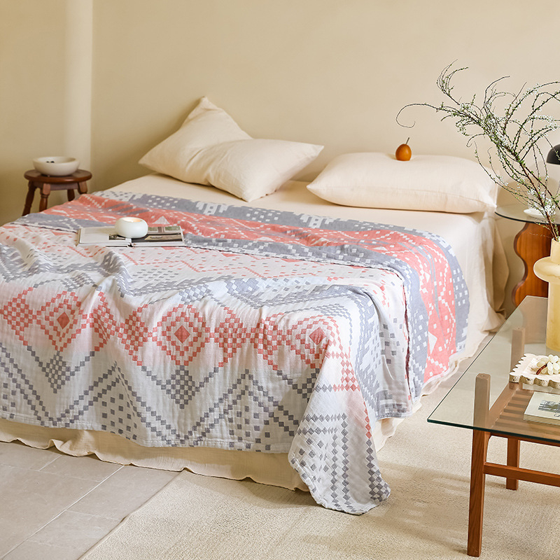 Kolm kihtiline gazepuuvillane tekk, geomeetriline muster, kaal 1000–1499 g, kõik aastaajad, kaasaegne minimalistlik stiil