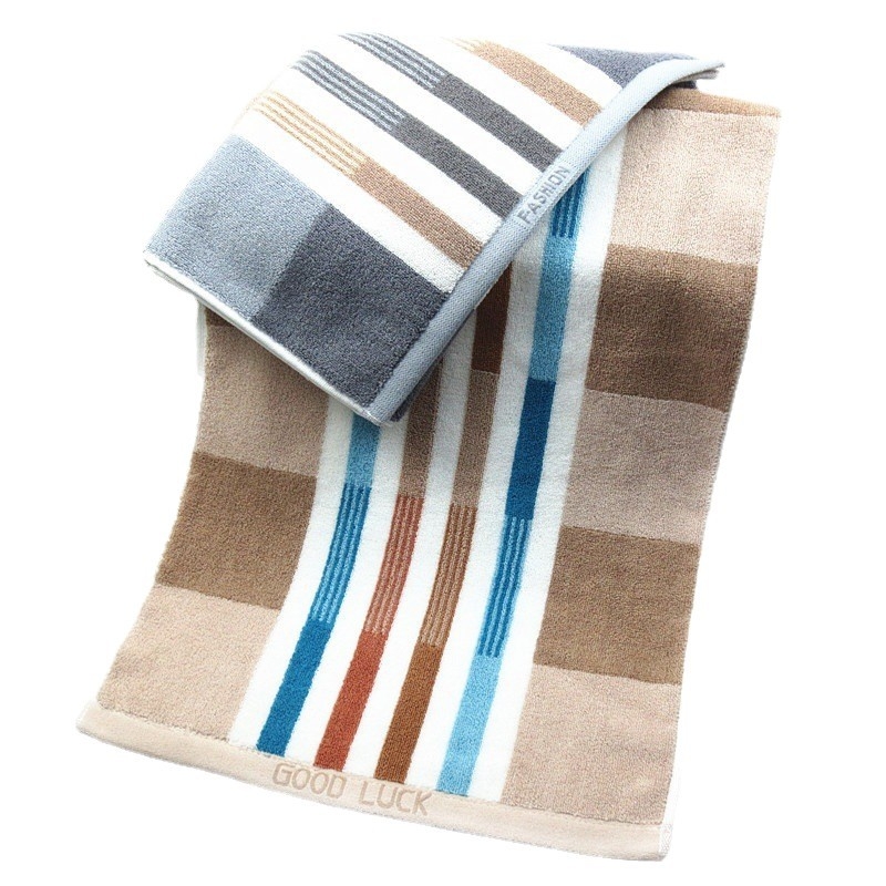 Vastagított pamut arc törölköző, csíkos kockás mintával, Jacquard szövés, 32s fonal, 120–140 g