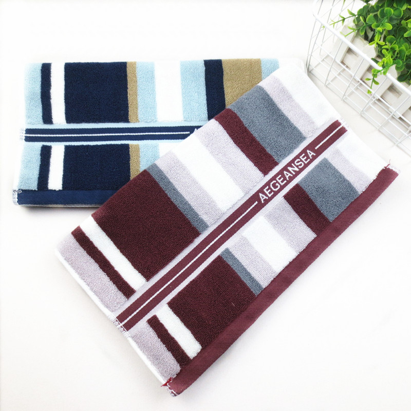 Vastagított pamut arc törölköző, csíkos kockás mintával, Jacquard szövés, 32s fonal, 120–140 g