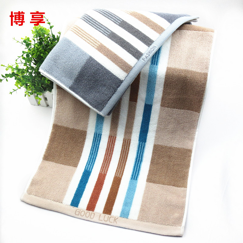 Vastagított pamut arc törölköző, csíkos kockás mintával, Jacquard szövés, 32s fonal, 120–140 g