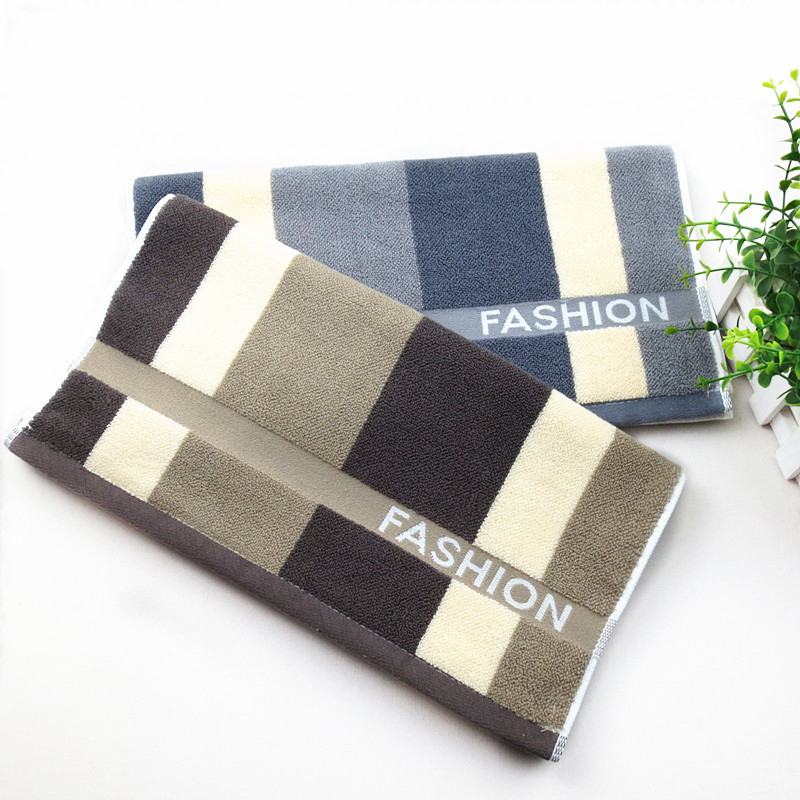 Vastagított pamut arc törölköző, csíkos kockás mintával, Jacquard szövés, 32s fonal, 120–140 g