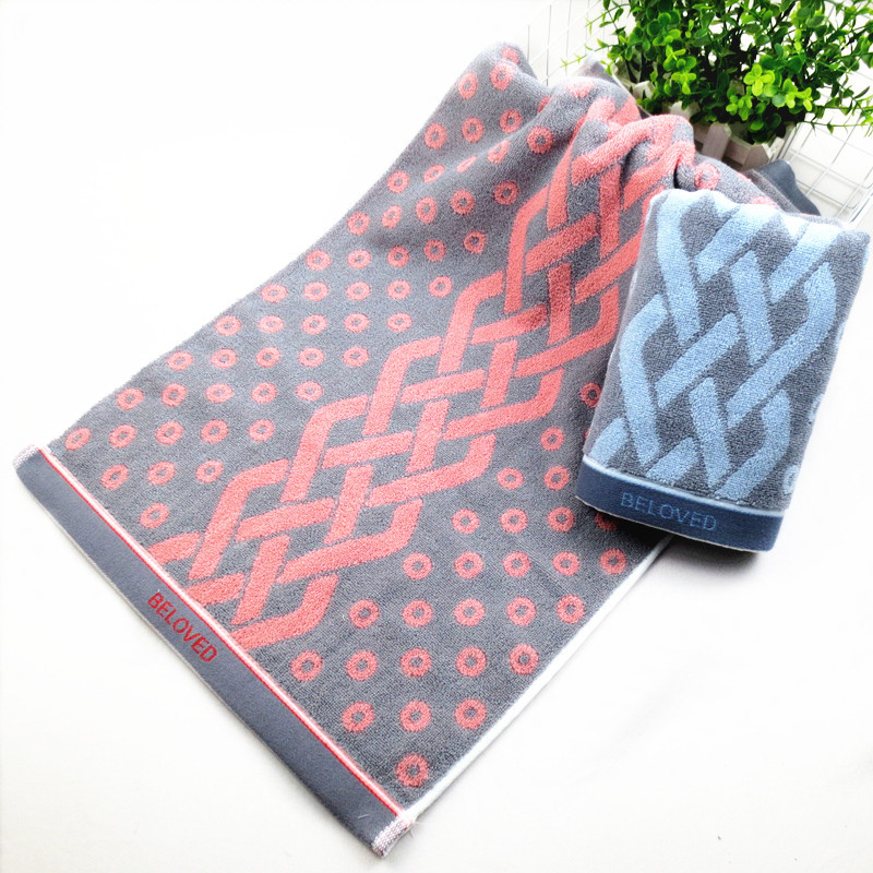 Vastagított pamut arc törölköző, csíkos kockás mintával, Jacquard szövés, 32s fonal, 120–140 g