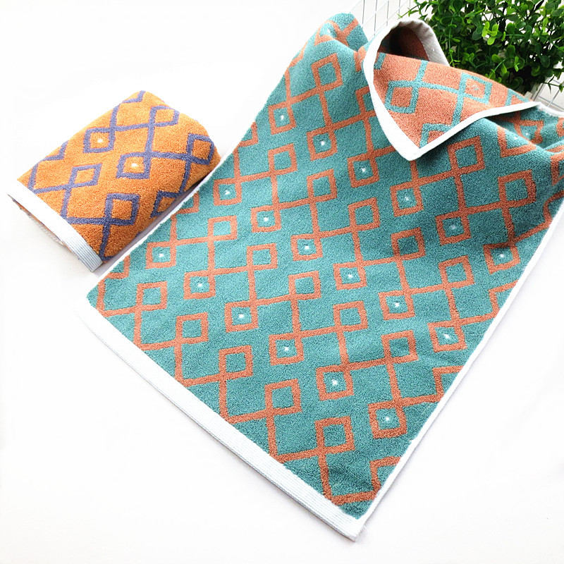 Vastagított pamut arc törölköző, csíkos kockás mintával, Jacquard szövés, 32s fonal, 120–140 g