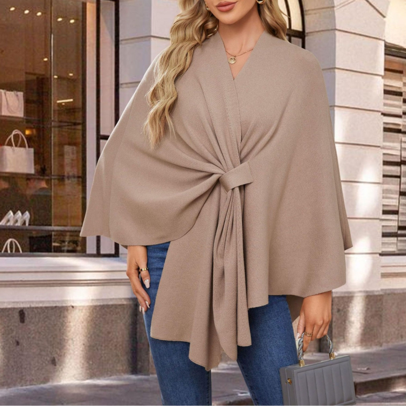 Női kötött sál-kabát elől nyitott dizájnnal, poliészter, egyenes szövés, egyszínű, melegen tart, középhosszú