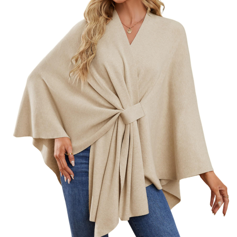 Női kötött sál-kabát elől nyitott dizájnnal, poliészter, egyenes szövés, egyszínű, melegen tart, középhosszú