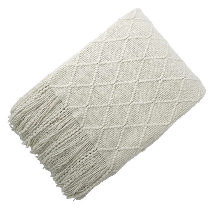 Akril jacquard kötött pléd, gyémánt mintázat, 250–350 g, tavasz–ősz, zsugorodás 2–3%