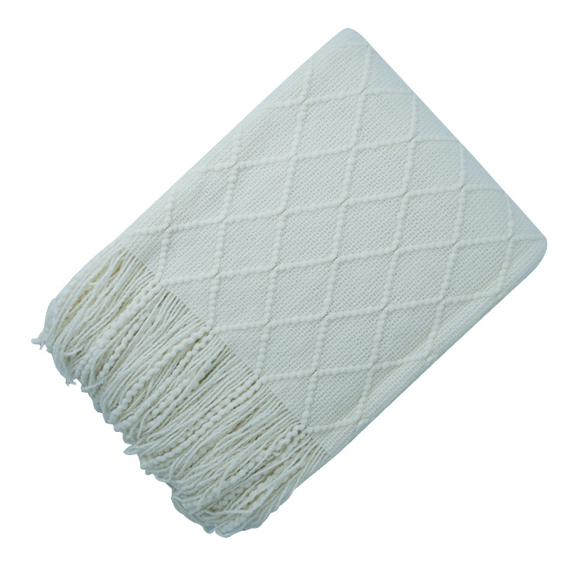 Akril jacquard kötött pléd, gyémánt mintázat, 250–350 g, tavasz–ősz, zsugorodás 2–3%