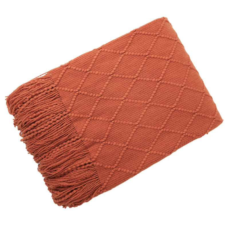 Akril jacquard kötött pléd, gyémánt mintázat, 250–350 g, tavasz–ősz, zsugorodás 2–3%