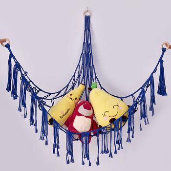 Триъгълен стенен джоб-мрежа за играчки - ръчно плетена памучна мрежа за съхранение, скандинавски стил, каре модел за детска стая