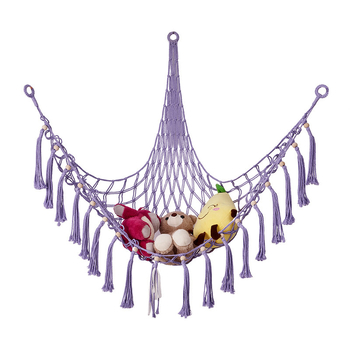 Триъгълен стенен джоб-мрежа за играчки - ръчно плетена памучна мрежа за съхранение, скандинавски стил, каре модел за детска стая