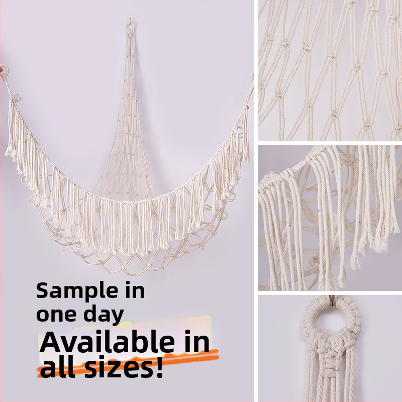 Триъгълен стенен джоб-мрежа за играчки - ръчно плетена памучна мрежа за съхранение, скандинавски стил, каре модел за детска стая