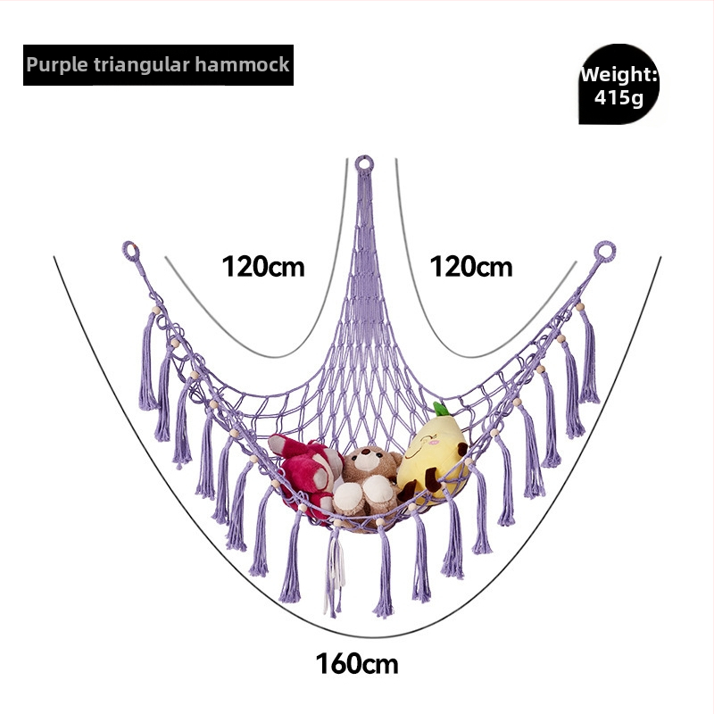 Триъгълен стенен джоб-мрежа за играчки - ръчно плетена памучна мрежа за съхранение, скандинавски стил, каре модел за детска стая