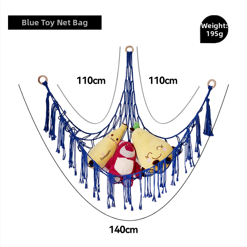 Триъгълен стенен джоб-мрежа за играчки - ръчно плетена памучна мрежа за съхранение, скандинавски стил, каре модел за детска стая