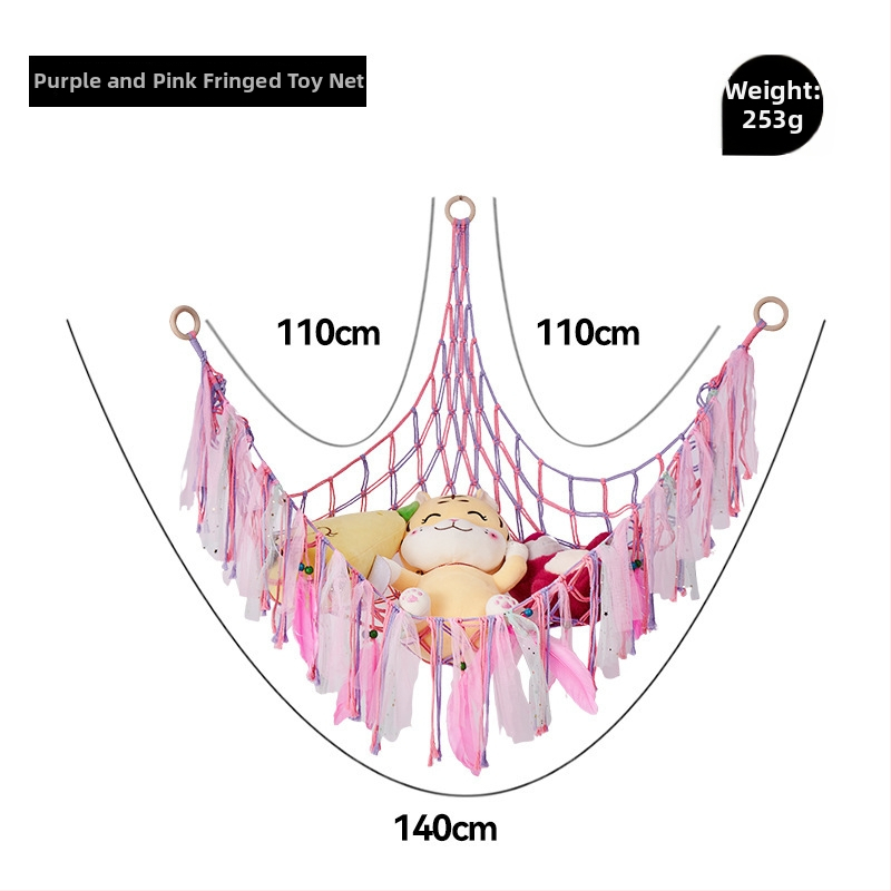 Триъгълен стенен джоб-мрежа за играчки - ръчно плетена памучна мрежа за съхранение, скандинавски стил, каре модел за детска стая