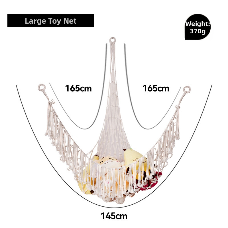 Триъгълен стенен джоб-мрежа за играчки - ръчно плетена памучна мрежа за съхранение, скандинавски стил, каре модел за детска стая