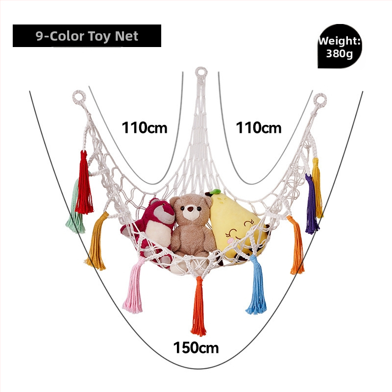 Триъгълен стенен джоб-мрежа за играчки - ръчно плетена памучна мрежа за съхранение, скандинавски стил, каре модел за детска стая