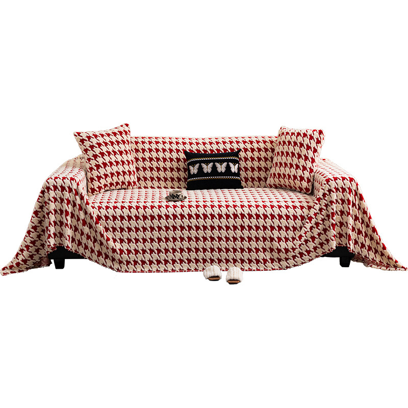 Háromüléses kanapé törölköző — Shu bársony, Houndstooth mintázat, minimalistikus modern stílus, huzat/védő takaró kanapéhoz