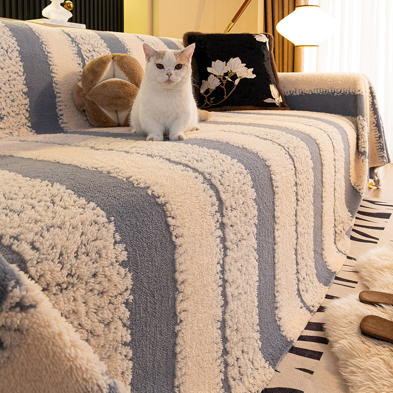 Háromüléses kanapé törölköző — Shu bársony, Houndstooth mintázat, minimalistikus modern stílus, huzat/védő takaró kanapéhoz