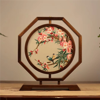 Suzhou embroidery dvostrano stolni ekran, ručna izrada, retro stil, drveni dekor, dar za novi dom