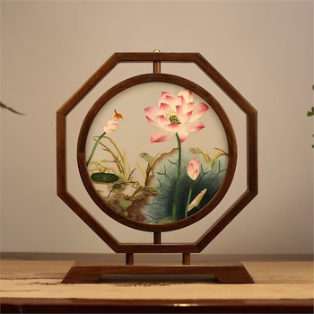 Suzhou embroidery dvostrano stolni ekran, ručna izrada, retro stil, drveni dekor, dar za novi dom