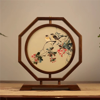 Suzhou embroidery dvostrano stolni ekran, ručna izrada, retro stil, drveni dekor, dar za novi dom