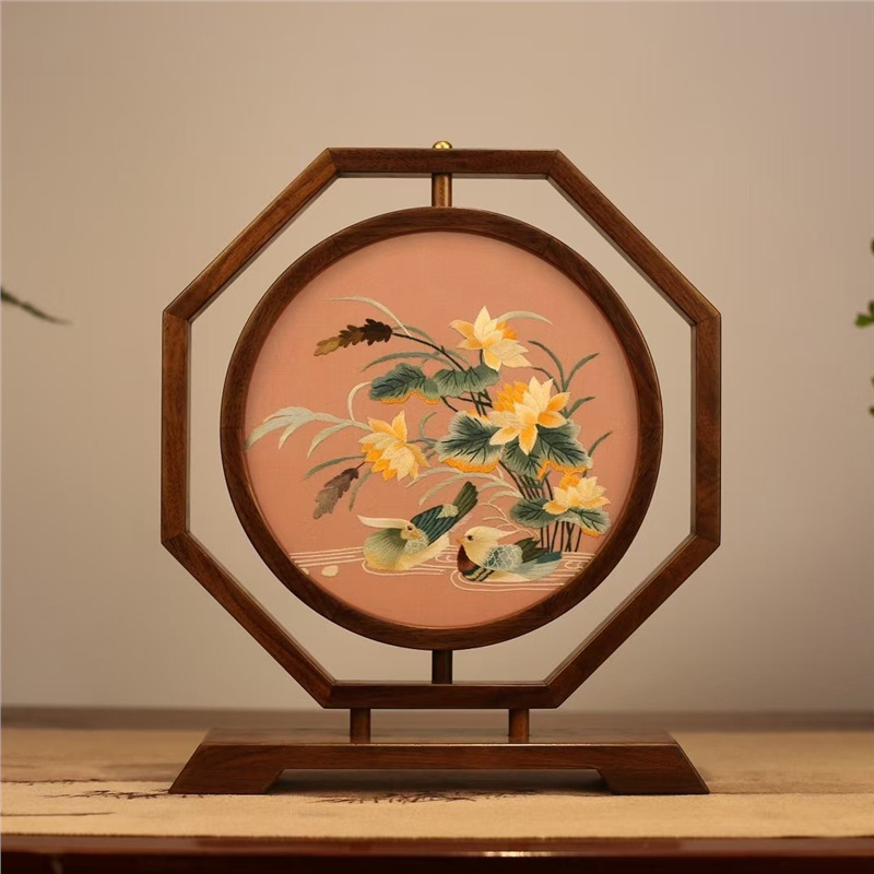 Suzhou embroidery dvostrano stolni ekran, ručna izrada, retro stil, drveni dekor, dar za novi dom