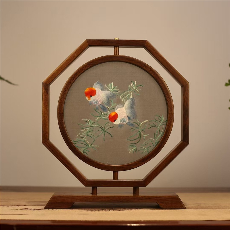 Suzhou embroidery dvostrano stolni ekran, ručna izrada, retro stil, drveni dekor, dar za novi dom