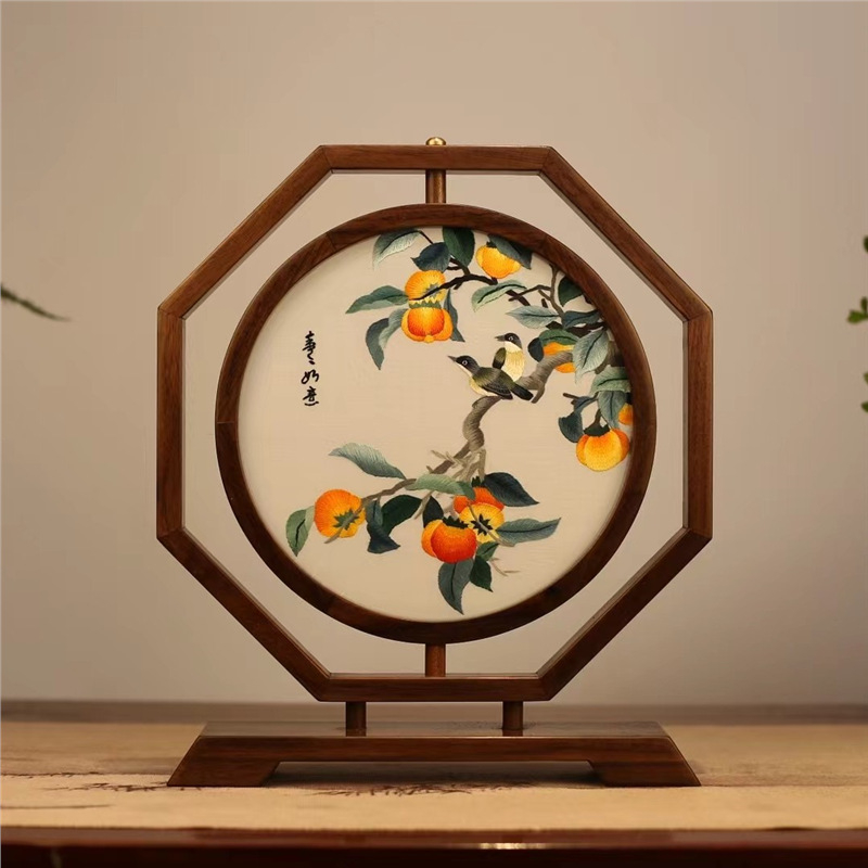 Suzhou embroidery dvostrano stolni ekran, ručna izrada, retro stil, drveni dekor, dar za novi dom