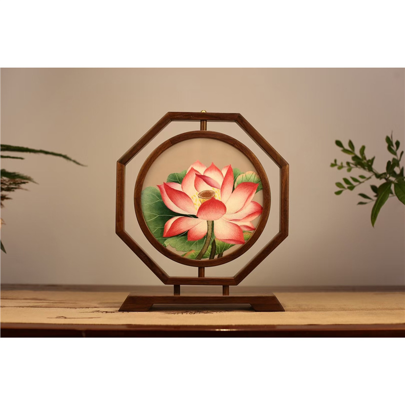 Suzhou embroidery dvostrano stolni ekran, ručna izrada, retro stil, drveni dekor, dar za novi dom