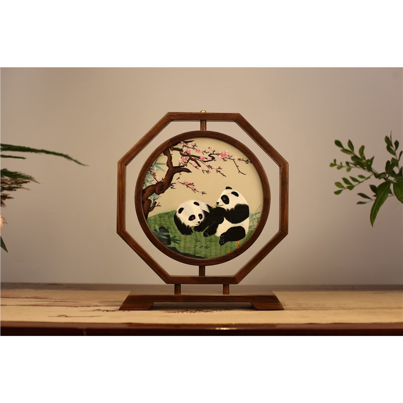 Suzhou embroidery dvostrano stolni ekran, ručna izrada, retro stil, drveni dekor, dar za novi dom