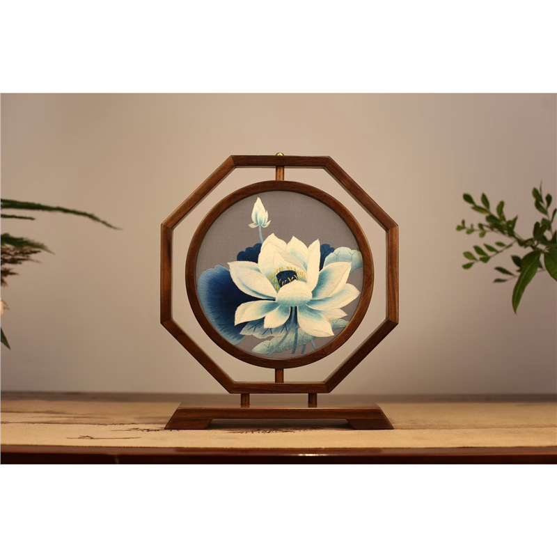 Suzhou embroidery dvostrano stolni ekran, ručna izrada, retro stil, drveni dekor, dar za novi dom