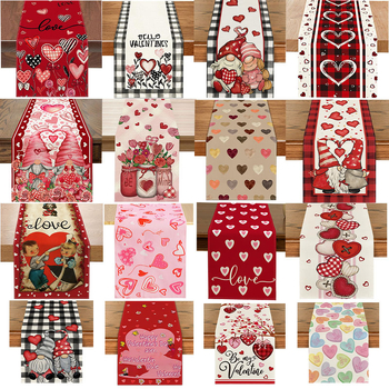 Valentin-napi asztali zászló – Szerelmes dekorációs asztali zászló, poliészter szálak, len 100%, nappali/étterem