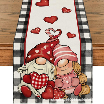 Valentin-napi asztali zászló – Szerelmes dekorációs asztali zászló, poliészter szálak, len 100%, nappali/étterem