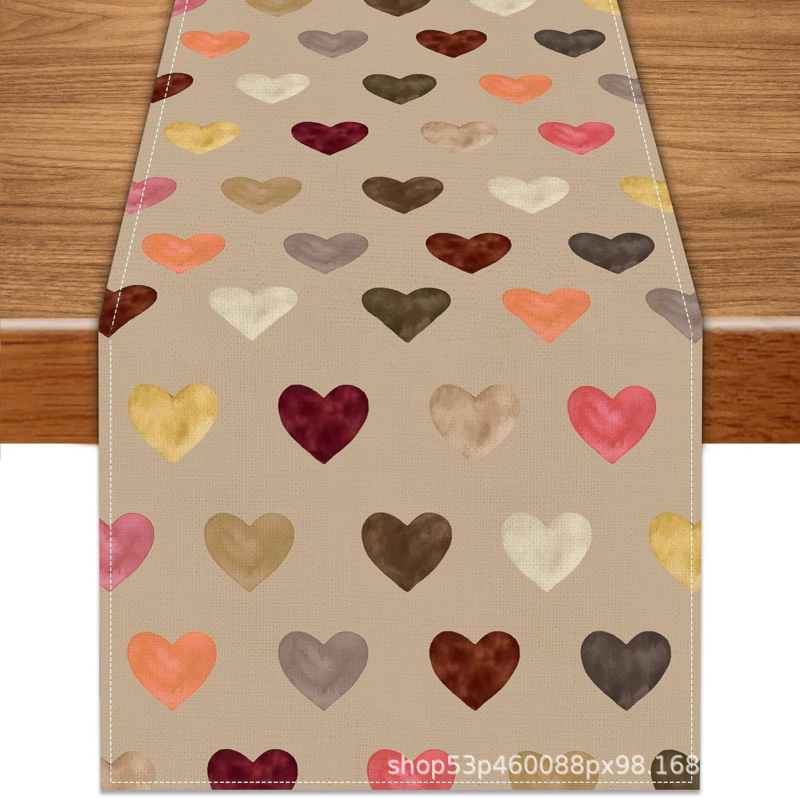 Valentin-napi asztali zászló – Szerelmes dekorációs asztali zászló, poliészter szálak, len 100%, nappali/étterem