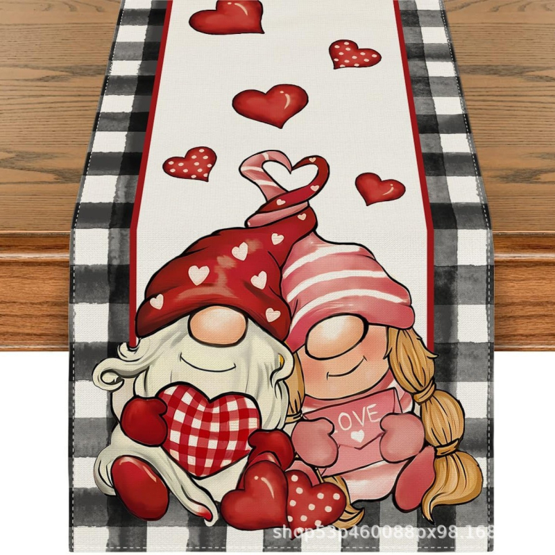 Valentin-napi asztali zászló – Szerelmes dekorációs asztali zászló, poliészter szálak, len 100%, nappali/étterem