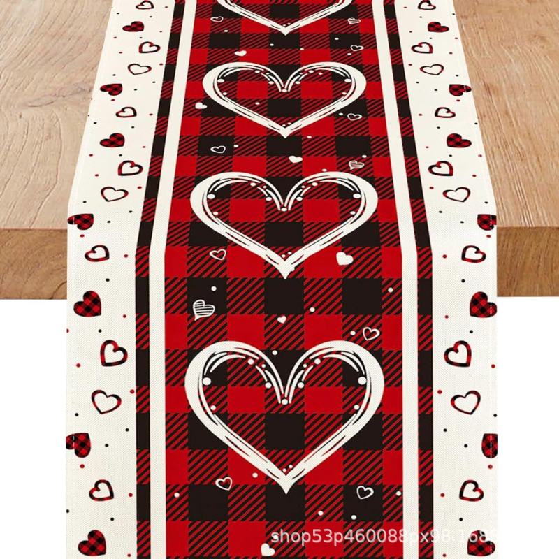 Valentin-napi asztali zászló – Szerelmes dekorációs asztali zászló, poliészter szálak, len 100%, nappali/étterem