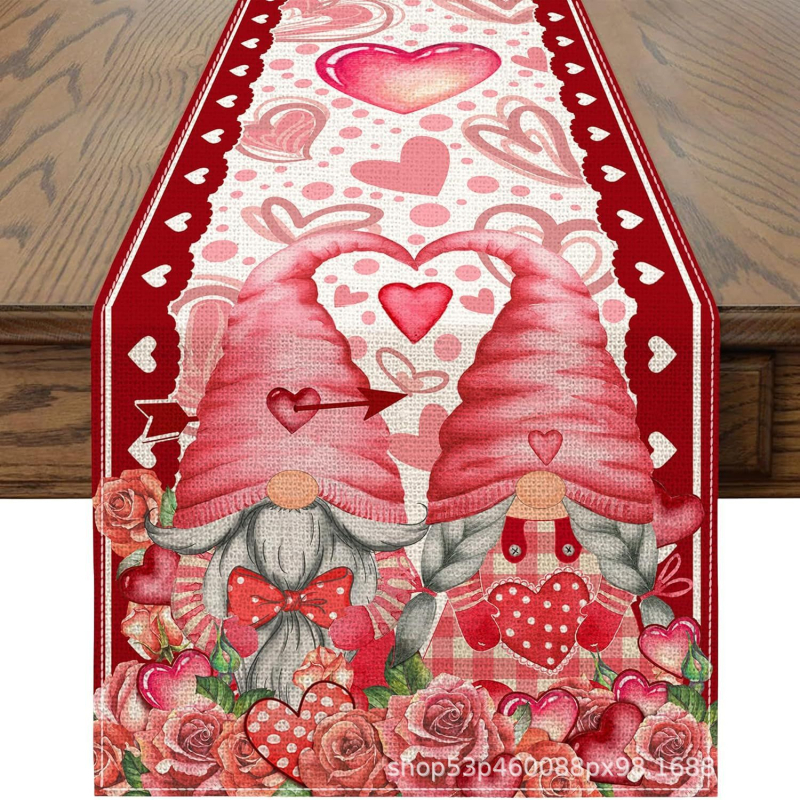 Valentin-napi asztali zászló – Szerelmes dekorációs asztali zászló, poliészter szálak, len 100%, nappali/étterem