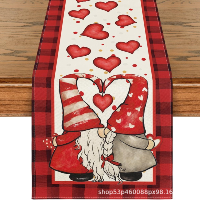 Valentin-napi asztali zászló – Szerelmes dekorációs asztali zászló, poliészter szálak, len 100%, nappali/étterem