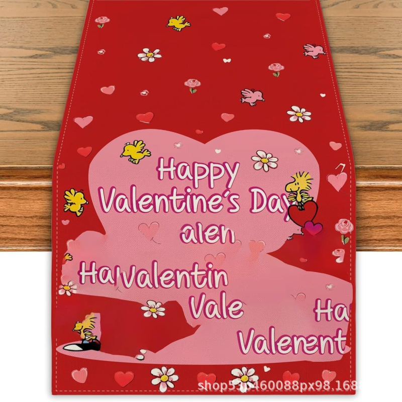 Valentin-napi asztali zászló – Szerelmes dekorációs asztali zászló, poliészter szálak, len 100%, nappali/étterem