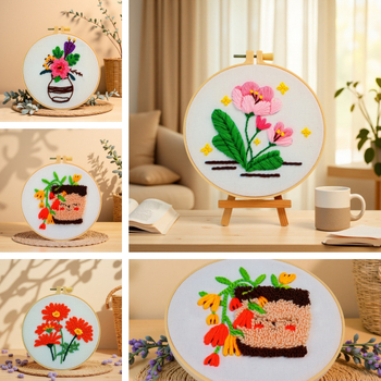 DIY komplet za križno izšivanje – modern stil, materijal: pamuk-poliester tkanina, motivi: cvijeće/trava/lišće, marka Bomi
