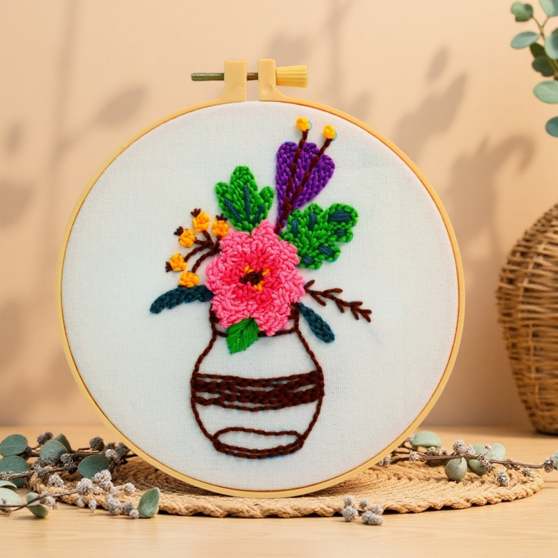 DIY komplet za križno izšivanje – modern stil, materijal: pamuk-poliester tkanina, motivi: cvijeće/trava/lišće, marka Bomi