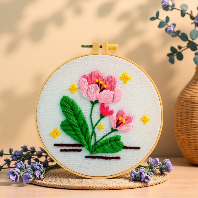 DIY komplet za križno izšivanje – modern stil, materijal: pamuk-poliester tkanina, motivi: cvijeće/trava/lišće, marka Bomi