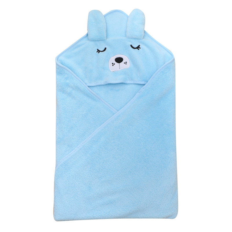 Dječja krpa za kupanje s kapuljačom i izvezenim karikaturama, coral fleece, 170–200 g, 150D pređa, prilagodljiva, postupak proizvodnje: vez, obrub, obična tkanina