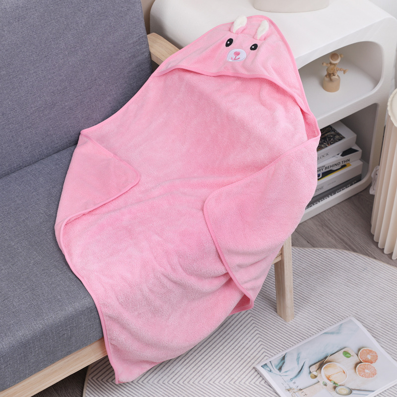 Dječja krpa za kupanje s kapuljačom i izvezenim karikaturama, coral fleece, 170–200 g, 150D pređa, prilagodljiva, postupak proizvodnje: vez, obrub, obična tkanina