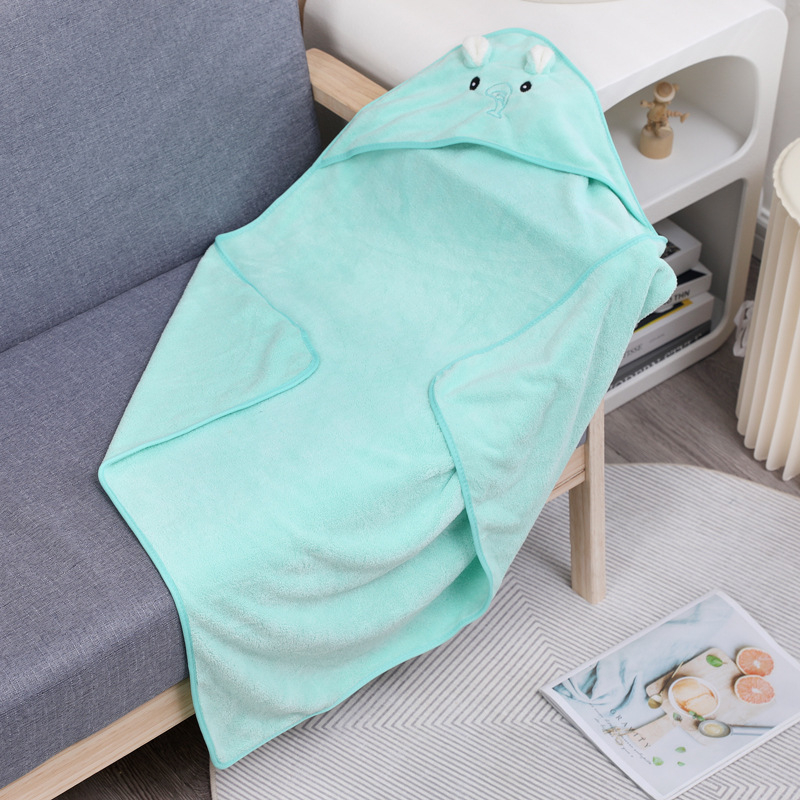 Dječja krpa za kupanje s kapuljačom i izvezenim karikaturama, coral fleece, 170–200 g, 150D pređa, prilagodljiva, postupak proizvodnje: vez, obrub, obična tkanina