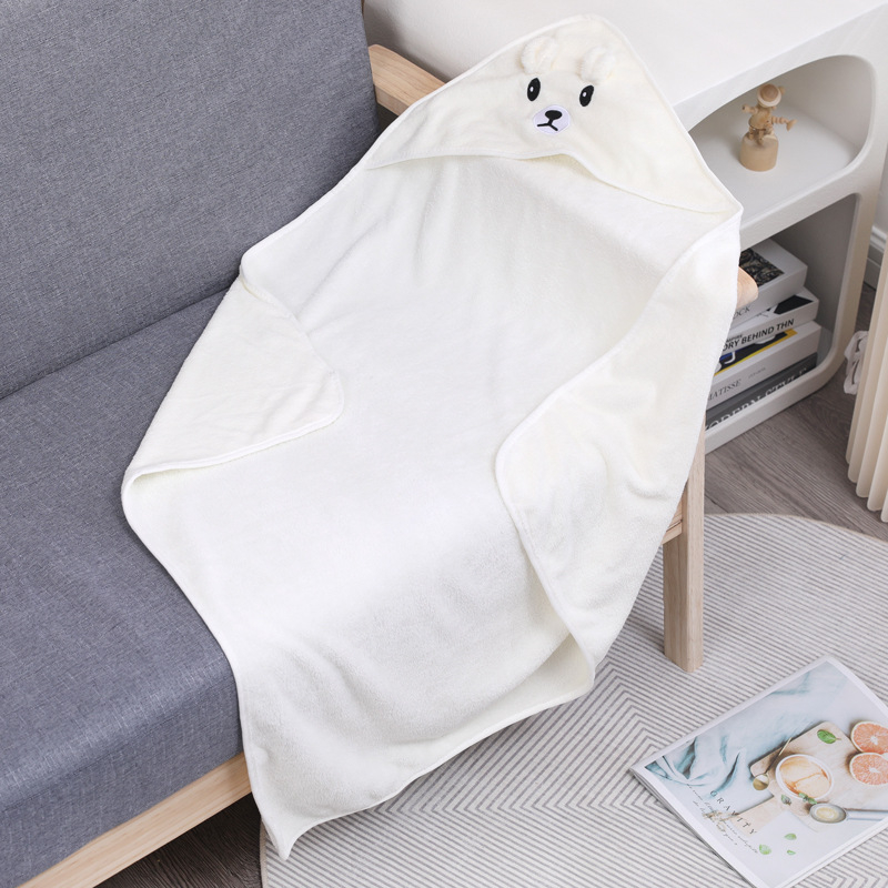 Dječja krpa za kupanje s kapuljačom i izvezenim karikaturama, coral fleece, 170–200 g, 150D pređa, prilagodljiva, postupak proizvodnje: vez, obrub, obična tkanina