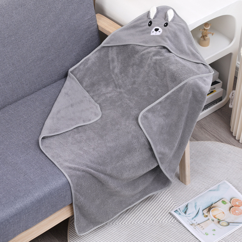 Dječja krpa za kupanje s kapuljačom i izvezenim karikaturama, coral fleece, 170–200 g, 150D pređa, prilagodljiva, postupak proizvodnje: vez, obrub, obična tkanina