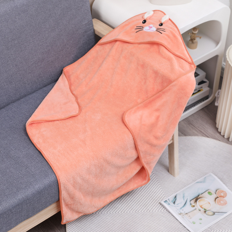 Dječja krpa za kupanje s kapuljačom i izvezenim karikaturama, coral fleece, 170–200 g, 150D pređa, prilagodljiva, postupak proizvodnje: vez, obrub, obična tkanina